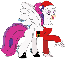 Size: 2663x2408 | Tagged: safe, artist:supahdonarudo, queen novo, classical hippogriff, hippogriff, series:novoember, g4, my little pony: the movie, boots, christmas, clothes, costume, cute, hat, high res, holiday, novobetes, raised leg, santa costume, santa hat, shoes, simple background, transparent background