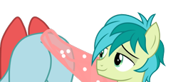 Size: 1280x590 | Tagged: safe, artist:gmaplay, edit, ocellus, sandbar, changeling, earth pony, pony, g4, ass up, bedroom eyes, bugbutt, butt, eyes on the prize, female, looking at butt, male, ocellass, plot, ship:ocelbar, shipping, simple background, straight, transparent background