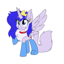 Size: 1500x1500 | Tagged: safe, artist:princessmoonlight, oc, oc:midnight hearts, alicorn, dragon, hybrid, kirin, pony, wolf, 2022 community collab, derpibooru community collaboration, 2021-2022, 2022, clothes, collar, crown, cutie mark, ear piercing, earring, horns, jewelry, long ears, long tail, looking at you, paws, piercing, png, raised hoof, regalia, simple background, smiling, socks, solo, spread wings, stockings, tail, thigh highs, transparent background, wings