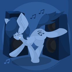 Size: 2100x2100 | Tagged: safe, artist:parabellumpony, blues, noteworthy, earth pony, pony, g4, dancing, high res, music notes, solo, speaker