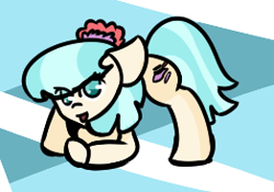 Size: 262x183 | Tagged: safe, artist:inky scroll, coco pommel, earth pony, pony, g4, face down ass up, jack-o challenge, looking at you, lowres, meme, smiling, smiling at you, solo