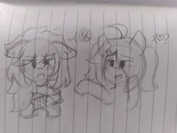 Size: 4160x3120 | Tagged: safe, artist:seylan, oc, oc:cherro, oc:kurkou, earth pony, pony, drawing, lined paper, traditional art