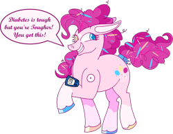 Size: 2395x1857 | Tagged: safe, artist:musical-medic, pinkie pie, earth pony, pony, g4, continuous glucose monitor, heterochromia, motivation, positive ponies, simple background, solo, transparent background