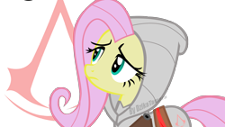 Size: 2732x1536 | Tagged: safe, artist:noctivage, fluttershy, pegasus, pony, g4, assassin, assassin's creed, fanart, parody, serious, serious face, simple background, transparent background