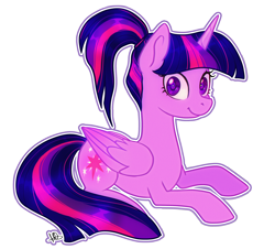 Size: 3478x3145 | Tagged: safe, artist:noctivage, twilight sparkle, alicorn, pony, g4, fanart, female, full body, heart eyes, high res, looking at you, lying down, mare, outline, ponytail, princess, prone, resting, simple background, smiling, smiling at you, solo, transparent background, twilight sparkle (alicorn), wingding eyes