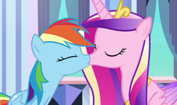 Size: 1046x621 | Tagged: safe, artist:queenderpyturtle, edit, edited screencap, screencap, princess cadance, rainbow dash, alicorn, pegasus, pony, g4, cadash, duo, female, infidelity, kiss on the lips, kissing, lesbian, mare, shipping