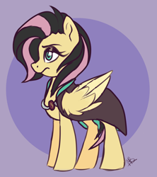 Size: 3596x4048 | Tagged: safe, alternate version, artist:noctivage, fluttershy, oc, oc:captain flyshy, pegasus, pony, g4, alternate design, alternate timeline, alternate universe, fanfic, fanfic art, serious, two toned hair, war