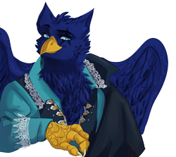 Size: 5595x5000 | Tagged: safe, artist:junne catt, oc, oc only, oc:eid, griffon, chest fluff, clothes, griffon oc, male, simple background, smiling, solo, transparent background
