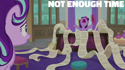 Size: 1280x720 | Tagged: safe, edit, edited screencap, editor:quoterific, screencap, starlight glimmer, twilight sparkle, alicorn, pony, unicorn, g4, season 9, the beginning of the end, duo, female, magic, mare, nose in the air, open mouth, school of friendship, telekinesis, twilight sparkle (alicorn), volumetric mouth