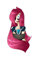 Size: 1836x3264 | Tagged: safe, artist:herusann, pinkie pie, human, g4, :d, clothes, female, humanized, makeup, open mouth, open smile, pinkamena diane pie, running makeup, simple background, smiling, solo, transparent background