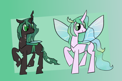 Size: 1200x800 | Tagged: safe, artist:duckchip, oc, oc only, changedling, changeling, changeling queen, pony, changeling queen oc, female, reference sheet, reformed, simple background, sketch, solo