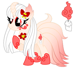 Size: 847x767 | Tagged: safe, artist:madlilon2051, artist:mint-light, oc, oc only, kitsune, kitsune pony, original species, pony, base used, bow, candle, flower, hair bow, multiple tails, raised hoof, simple background, smiling, tail, transparent background
