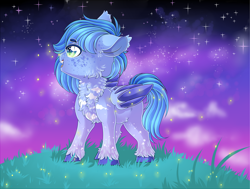 Size: 3372x2551 | Tagged: safe, artist:schokocream, oc, oc only, bat pony, pony, aurora borealis, bat pony oc, bat wings, chest fluff, high res, night, smiling, solo, stars, unshorn fetlocks, wings