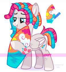 Size: 1280x1385 | Tagged: safe, artist:diana, artist:equmoria, oc, oc only, pegasus, pony, adoptable, collaboration, dreadlocks, freckles, simple background, solo, surfboard, tattoo, white background