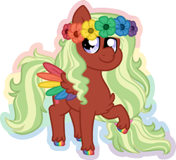 Size: 1626x1474 | Tagged: safe, artist:queenderpyturtle, oc, oc only, pegasus, pony, colored wings, floral head wreath, flower, male, multicolored wings, simple background, solo, stallion, transparent background, wings