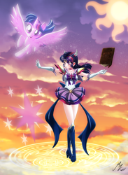 Size: 1976x2705 | Tagged: safe, alternate version, artist:mauroz, part of a set, twilight sparkle, alicorn, human, pony, g4, anime, clothes, cosplay, costume, female, humanized, sailor moon (series), twilight sparkle (alicorn)