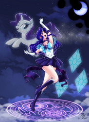 Size: 1976x2705 | Tagged: safe, alternate version, artist:mauroz, part of a set, rarity, human, pony, unicorn, g4, anime, anime style, clothes, costume, female, horn, horned humanization, humanized, open mouth, sailor moon (series)