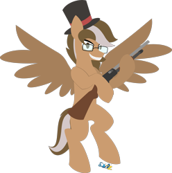 Size: 4317x4348 | Tagged: safe, artist:samsailz, oc, oc only, pegasus, pony, crazed, crazy face, faic, flying, glasses, gun, hat, insanity, male, pegasus oc, shotgun, simple background, solo, top hat, transparent background, weapon, wings