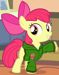 Size: 388x494 | Tagged: safe, artist:chaotic-conundrums, edit, edited screencap, screencap, apple bloom, earth pony, pony, g4, clothes, female, filly, hoodie, solo