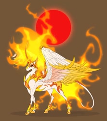 Size: 1600x1800 | Tagged: safe, artist:dementra369, daybreaker, alicorn, pony, g4, armor, female, jewelry, leonine tail, mane of fire, mare, red sun, regalia, simple background, solo, spread wings, tail, wings