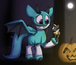 Size: 1374x1170 | Tagged: safe, artist:luxsimx, oc, oc:inkenel, oc:oretha, bee, dragon, insect, pony, clothes, costume, giant pony, halloween, halloween costume, holiday, macro, micro, size difference