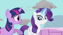 Size: 1920x1080 | Tagged: safe, screencap, rarity, twilight sparkle, pony, unicorn, g4, magical mystery cure, season 3, cloud, female, magic, mare, rain, swapped cutie marks, telekinesis, unicorn twilight