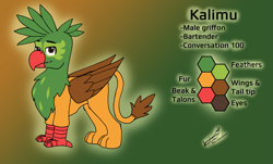 Size: 2783x1678 | Tagged: safe, artist:summerium, oc, oc only, oc:kalimu, griffon, gradient background, male, reference sheet, solo