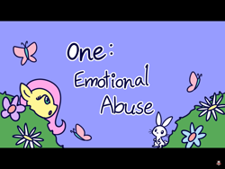 Size: 2048x1536 | Tagged: safe, artist:awesomekickart, artist:psych2go, angel bunny, fluttershy, butterfly, pegasus, pony, rabbit, g4, animal, emotional abuse, female, implied abuse, male