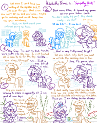 Size: 4779x6013 | Tagged: safe, artist:adorkabletwilightandfriends, starlight glimmer, zephyr breeze, oc, oc:cindy, oc:ellen, oc:gray, oc:tim, earth pony, pony, unicorn, comic:adorkable twilight and friends, g4, absurd resolution, adorkable, adorkable friends, blushing, box, boxes, bush, chocolate, clipboard, clothes, cold, comic, curb, cute, dork, drink, earth pony oc, eyebrows, female, food, germaphobe, glasses, glimmerbetes, glowing, glowing horn, grocery store, horn, hot chocolate, itching, jeans, kindness, levitation, magic, magic aura, male, mare, name tag, nostril flare, nostrils, pants, picture, poster, red nosed, rubbing, rubbing nose, shirt, sick, sign, sitting, slice of life, sniffing, sniffling, stallion, store, stubble, sympathy, telekinesis, tickling, tree, wall of tags, warehouse, work, working