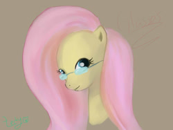 Size: 800x600 | Tagged: safe, artist:tedy-chan, fluttershy, pegasus, pony, g4, bust, female, glasses, simple background, solo, tan background