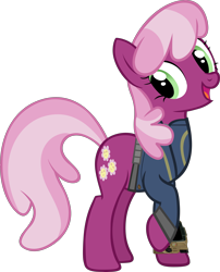 Size: 3092x3828 | Tagged: safe, artist:php170, cheerilee, earth pony, pony, fallout equestria, g4, clothes, cutie mark, fallout, female, happy, high res, jumpsuit, looking back, mare, open mouth, open smile, pipboy, raised hoof, simple background, smiling, solo, transparent background, vault suit, vector