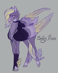 Size: 1998x2496 | Tagged: safe, artist:colbyfoxx, oc, oc only, oc:sally rose, pegasus, pony, colored wings, feathered fetlocks, female, mare, multicolored wings, simple background, solo, tongue out, wings