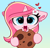 Size: 2948x2858 | Tagged: safe, artist:kittyrosie, oc, oc only, oc:rosa flame, pony, unicorn, cookie, cute, eating, female, food, gradient background, herbivore, high res, ocbetes, open mouth, redraw, solo