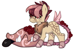 Size: 1309x900 | Tagged: safe, artist:viking3ggs, oc, oc only, original species, plant pony, pony, :p, augmented, augmented tail, chest fluff, closed species, fangs, flower, plant, raised hoof, rose, simple background, tail, tongue out, transparent background