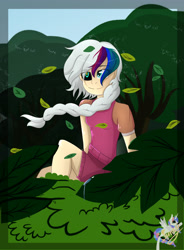 Size: 3500x4743 | Tagged: safe, artist:herusann, oc, oc only, alicorn, human, pony, alicorn oc, black sclera, braid, female, horn, humanized, mare, outdoors, smiling, wings