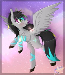 Size: 1400x1600 | Tagged: safe, artist:herusann, oc, oc only, pegasus, pony, female, glowstick, grin, looking back, mare, night, outdoors, pegasus oc, rearing, smiling, solo, wings
