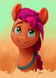 Size: 2292x3162 | Tagged: safe, artist:rigbyh00ves, sunny starscout, earth pony, pony, g5, my little pony: a new generation, bust, cute, female, happy, head tilt, high res, looking at you, mare, portrait, smiling, solo, sunnybetes