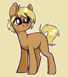 Size: 1800x2039 | Tagged: safe, artist:madkadd, oc, oc only, earth pony, pony, earth pony oc, simple background, smiling, solo, yellow background