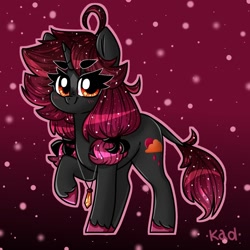 Size: 1200x1200 | Tagged: safe, artist:madkadd, oc, oc only, pony, unicorn, abstract background, ethereal mane, eyelashes, female, horn, jewelry, leonine tail, mare, necklace, raised hoof, smiling, starry mane, tail, unicorn oc, unshorn fetlocks