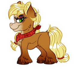 Size: 900x840 | Tagged: safe, artist:milledpurple, earth pony, pony, applejack (g5 concept leak), concave belly, ear fluff, female, g5 concept leaks, mare, neckerchief, simple background, smiling, solo, unshorn fetlocks, white background