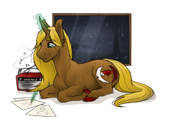 Size: 1024x768 | Tagged: safe, artist:royvdhel-art, oc, oc only, oc:disheveled heart, pony, unicorn, drawing, ear fluff, horn, lying down, prone, radio, simple background, smiling, transparent background, unicorn oc