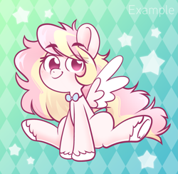Size: 2411x2354 | Tagged: safe, artist:ninnydraws, oc, oc only, oc:ninny, pegasus, pony, bowtie, high res, looking at you, pegasus oc, simple background, sitting, solo, ych example, your character here