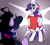 Size: 2800x2500 | Tagged: safe, artist:tsetsera, rarity, twilight sparkle, alicorn, pony, unicorn, g4, bipedal, christmas, clothes, commission, costume, dress, eyeshadow, female, halloween, halloween costume, hat, high res, holiday, lesbian, makeup, mare, santa claus, santa costume, santa hat, ship:rarilight, shipping, twilight sparkle (alicorn), witch, witch costume, witch hat