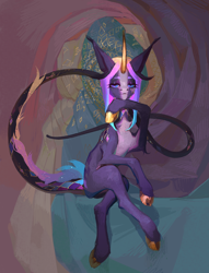 Size: 2900x3800 | Tagged: safe, artist:yanisfucker, oc, oc only, hybrid, pony, unicorn, ambiguous gender, countershading, high res, looking at you, sitting, slender, solo, thin