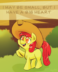 Size: 800x1000 | Tagged: safe, artist:lucidlarceny, apple bloom, earth pony, pony, g4, adorabloom, cute, female, filly, hat, solo, text