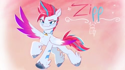 Size: 1920x1080 | Tagged: safe, artist:justinmacklis, zipp storm, pegasus, pony, g5, my little pony: a new generation, feathered wings, female, flying, mare, smiling, solo, spread wings, winged hooves, wings
