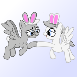 Size: 1024x1024 | Tagged: safe, artist:sundust, oc, oc only, pegasus, pony, bunny ears, cute, duo, glasses, hoofbump, looking at each other, male, pegasus oc, stallion, wings