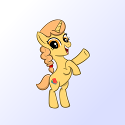 Size: 1024x1024 | Tagged: safe, artist:sundust, oc, oc only, pony, unicorn, bipedal, female, gradient background, horn, jumping, looking at you, mare, open mouth, raised hoof, raised hooves, simple background, smiling, solo, unicorn oc