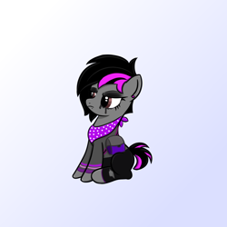 Size: 1024x1024 | Tagged: safe, artist:sundust, oc, oc only, earth pony, pony, backpack, clothes, ear piercing, earring, earth pony oc, gradient background, jewelry, male, piercing, shawl, short tail, simple background, sitting, solo, stallion, tail, wrap