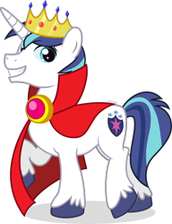 Size: 4000x5218 | Tagged: safe, artist:n0kkun, shining armor, pony, unicorn, g4, brooch, cape, clasp, cloak, clothes, crown, jewelry, male, regalia, simple background, smiling, solo, stallion, transparent background, unshorn fetlocks, vector